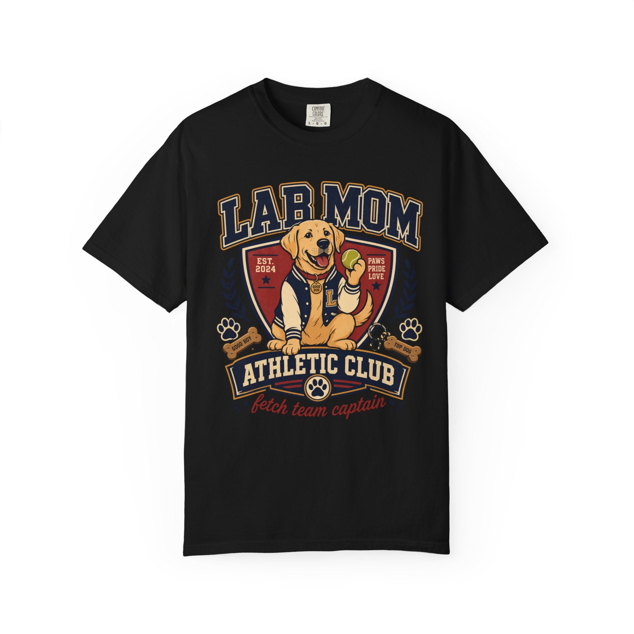 Lab Mom Athletic Club T-Shirt — "Fetch Team Captain" Graphic Tee