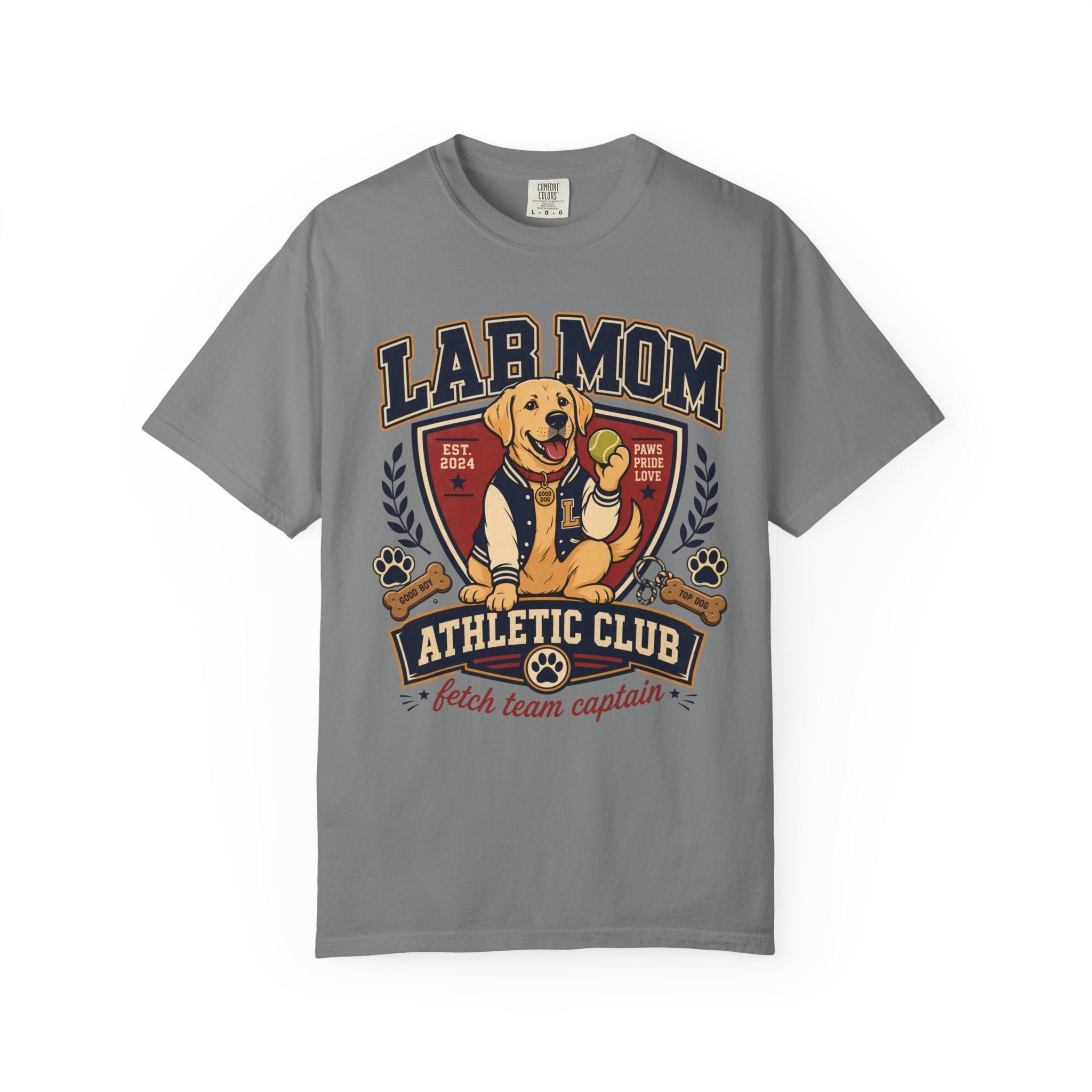 Lab Mom Athletic Club T-Shirt — "Fetch Team Captain" Graphic Tee