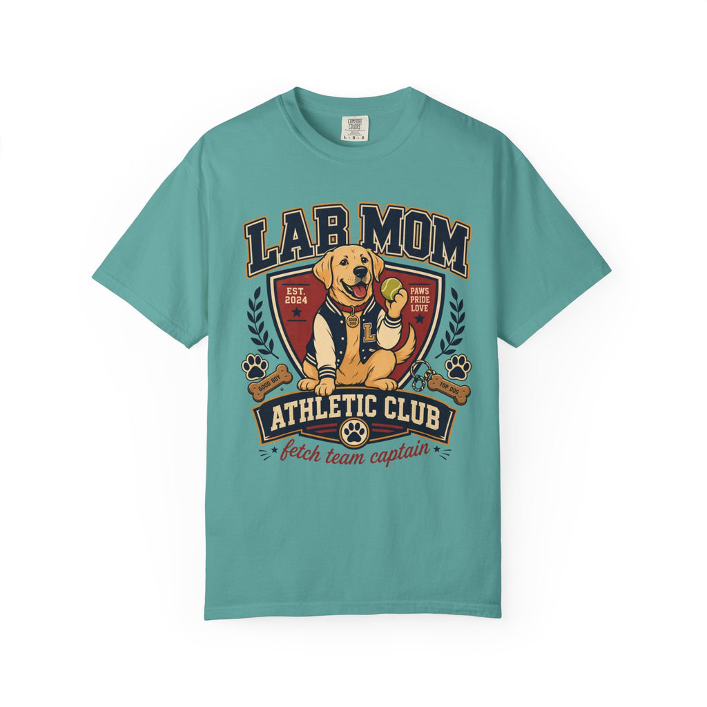 Lab Mom Athletic Club T-Shirt — "Fetch Team Captain" Graphic Tee
