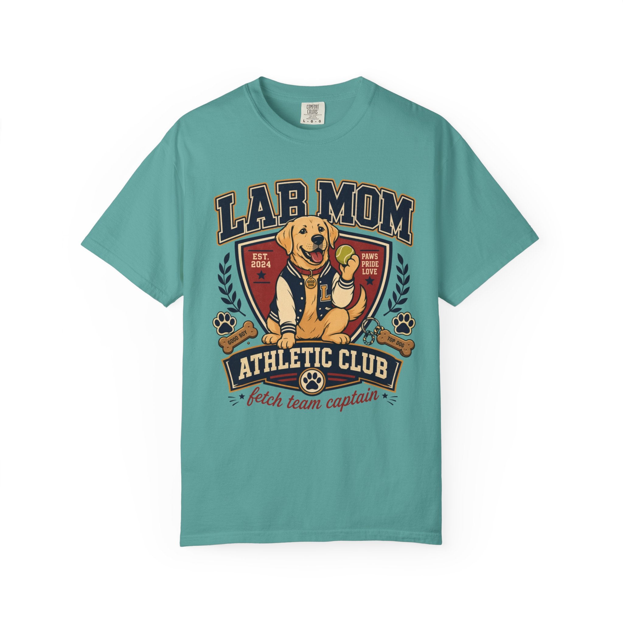 Lab Mom Athletic Club T-Shirt — "Fetch Team Captain" Graphic Tee