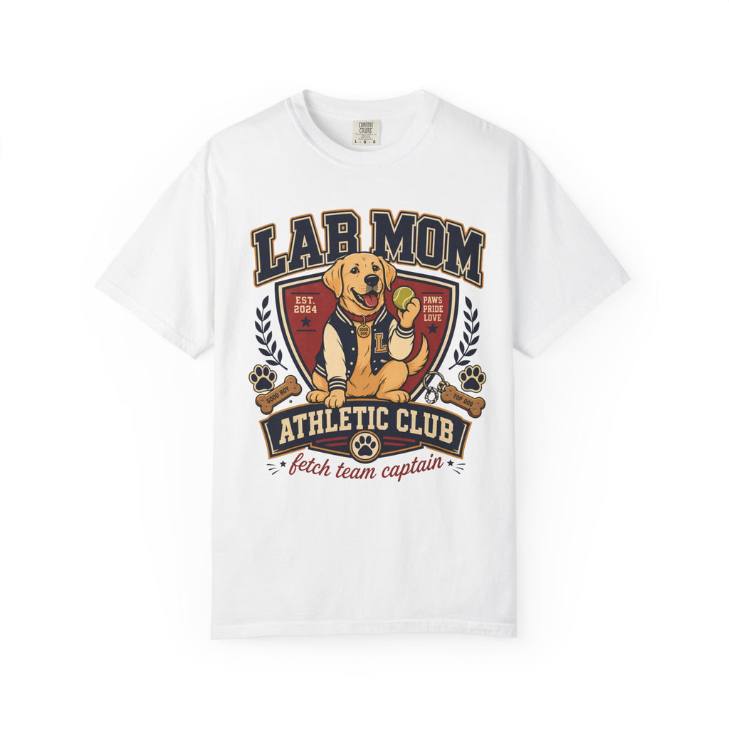 Lab Mom Athletic Club T-Shirt — "Fetch Team Captain" Graphic Tee
