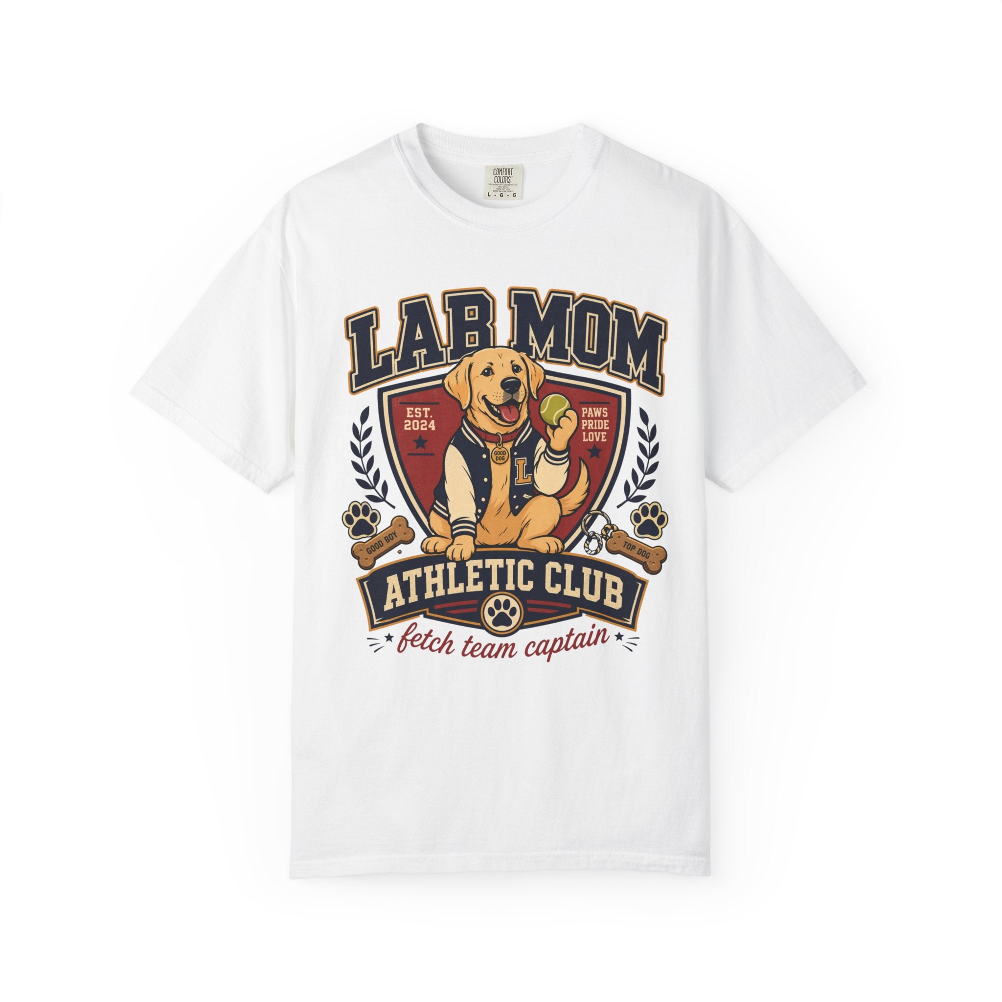 Lab Mom Athletic Club T-Shirt — "Fetch Team Captain" Graphic Tee