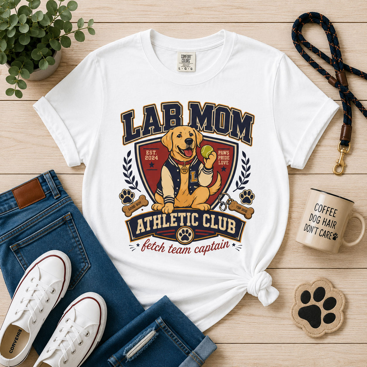 Lab Mom Athletic Club T-Shirt — "Fetch Team Captain" Graphic Tee