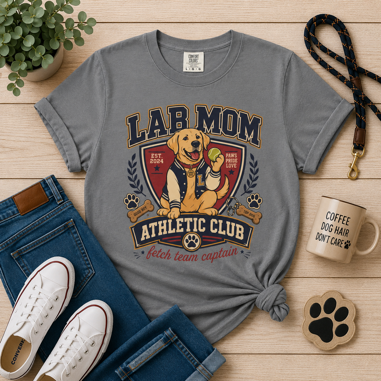 Lab Mom Athletic Club T-Shirt — "Fetch Team Captain" Graphic Tee