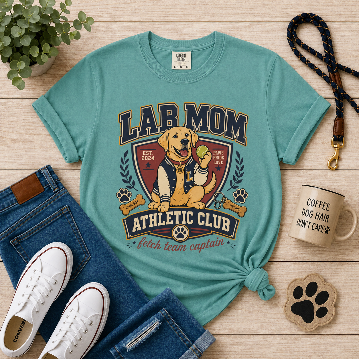 Lab Mom Athletic Club T-Shirt — "Fetch Team Captain" Graphic Tee
