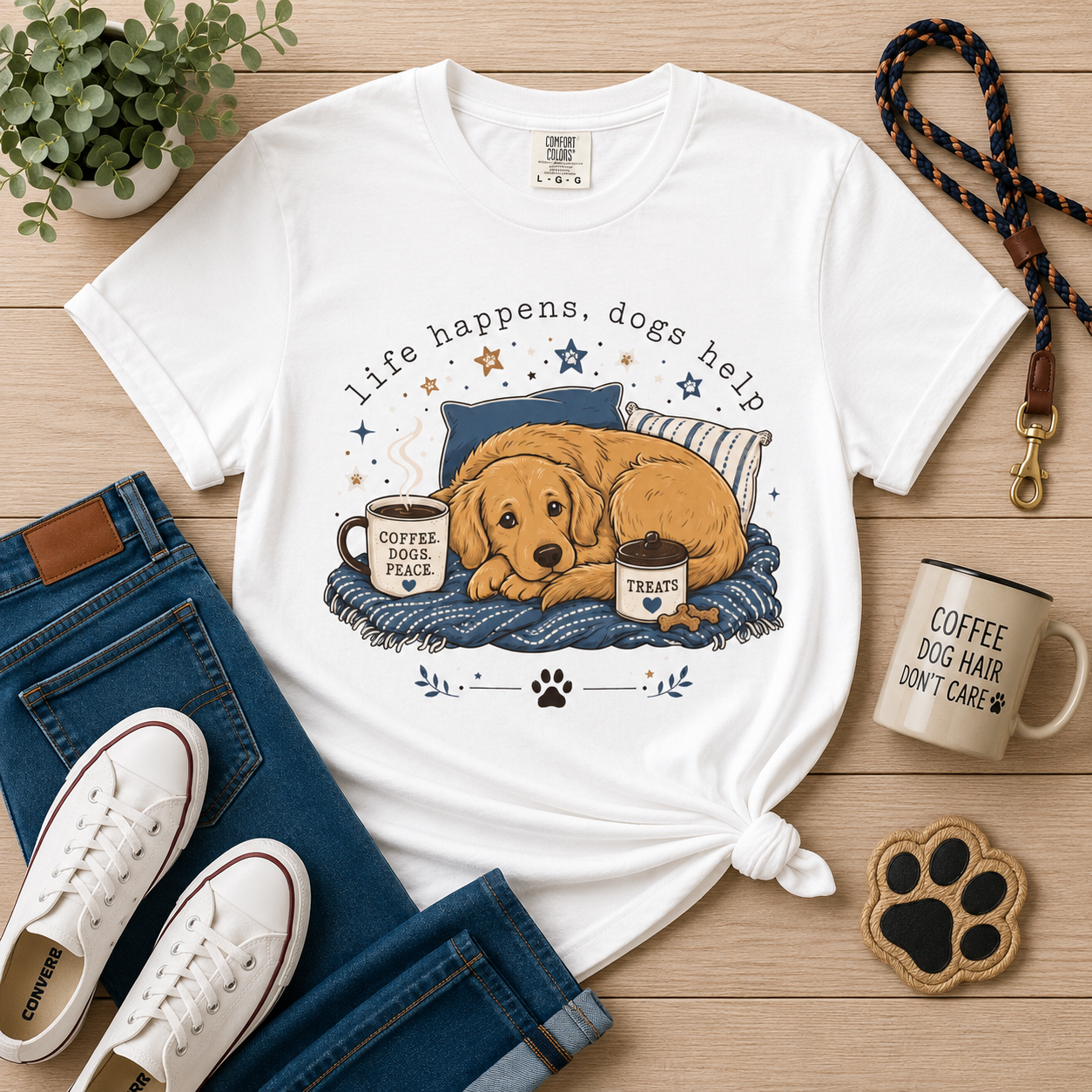 "Life Happens, Dogs Help" Cozy Puppy Tee