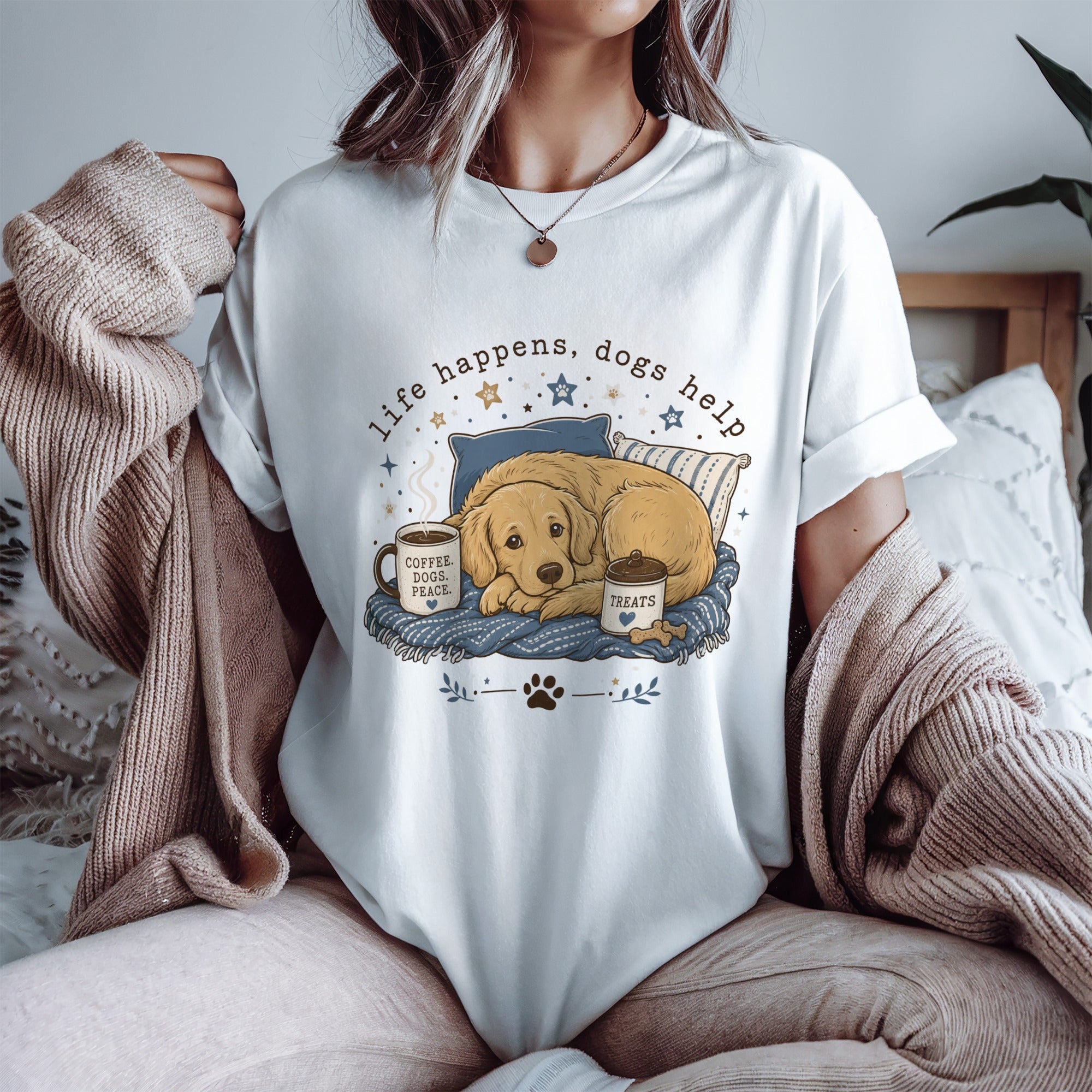 "Life Happens, Dogs Help" Cozy Puppy Tee