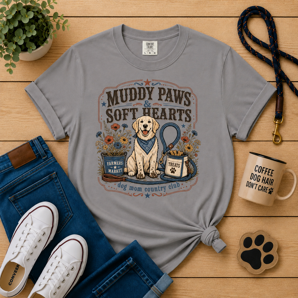 Muddy Paws & Soft Hearts Dog Mom T-Shirt