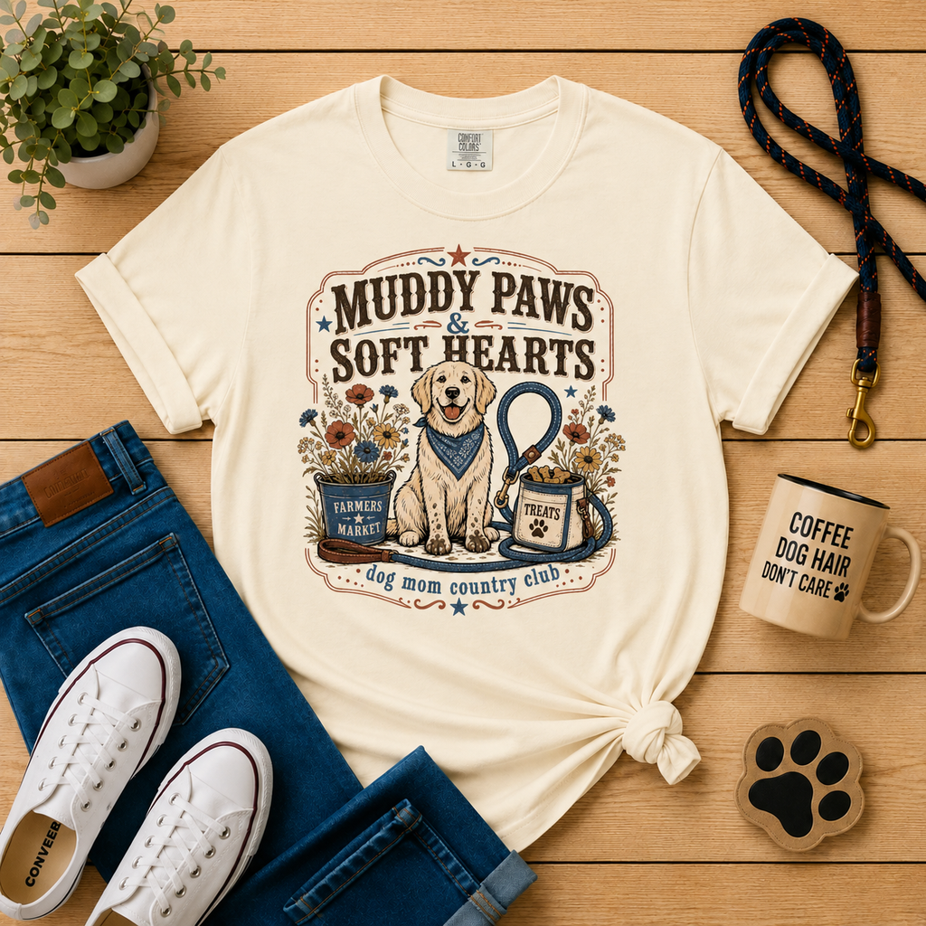 Muddy Paws & Soft Hearts Dog Mom T-Shirt
