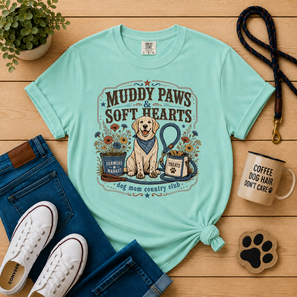 Muddy Paws & Soft Hearts Dog Mom T-Shirt