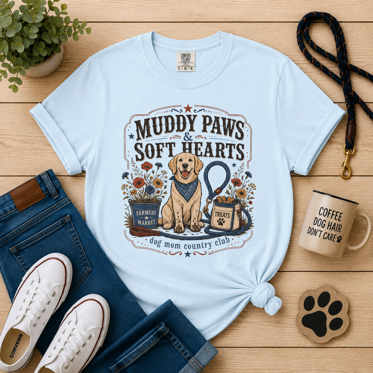 Muddy Paws & Soft Hearts Dog Mom T-Shirt