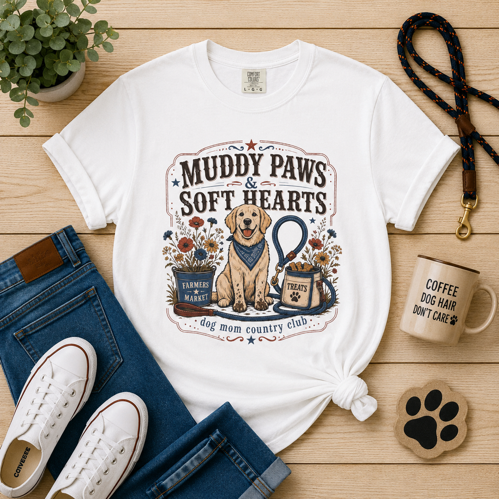 Muddy Paws & Soft Hearts Dog Mom T-Shirt