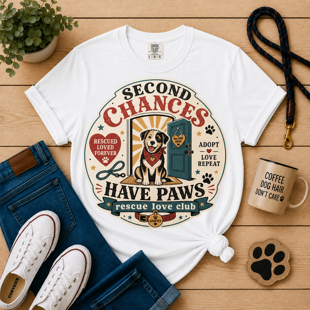 Second Chances Have Paws - Rescue Dog Mom Graphic Tee