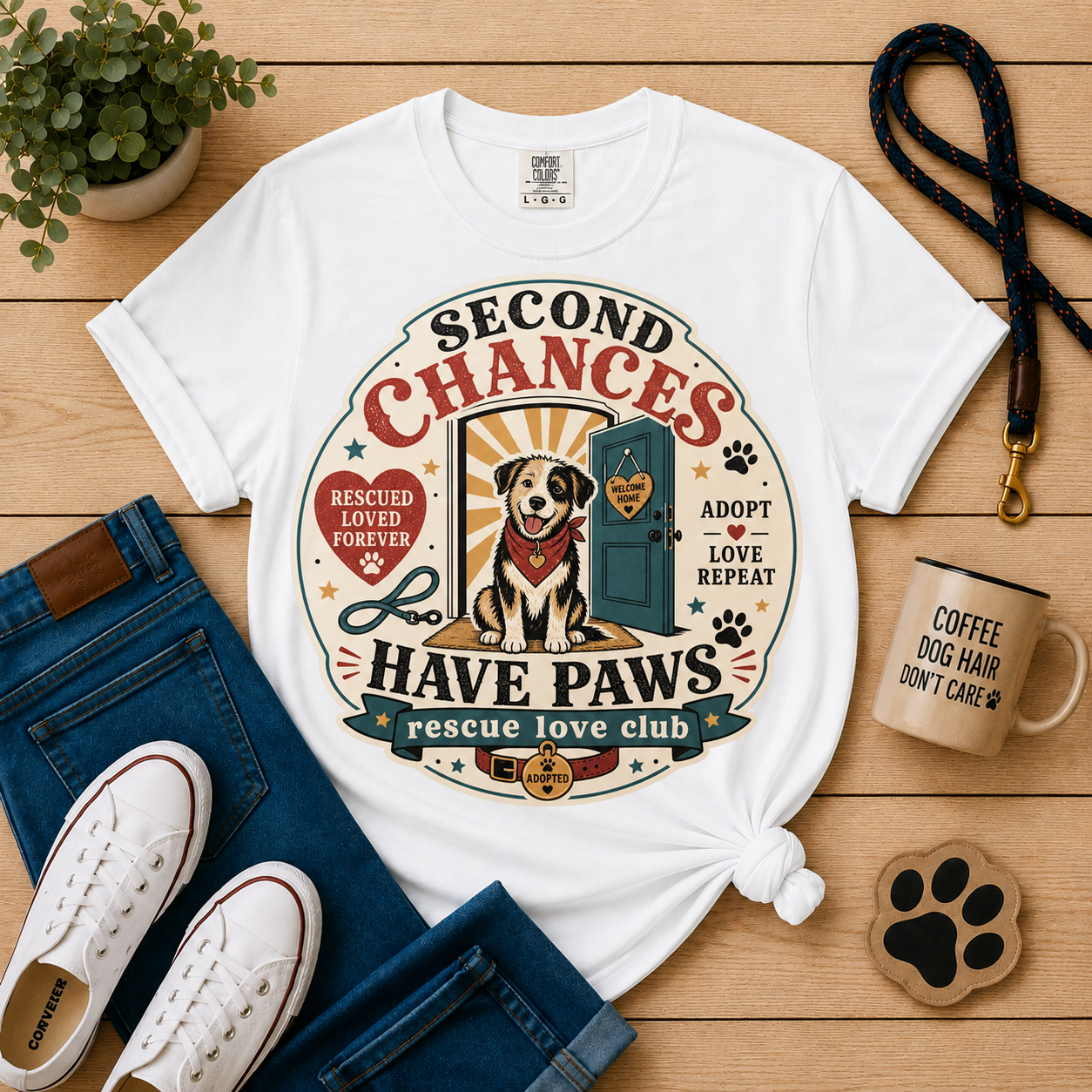Second Chances Have Paws - Rescue Dog Mom Graphic Tee
