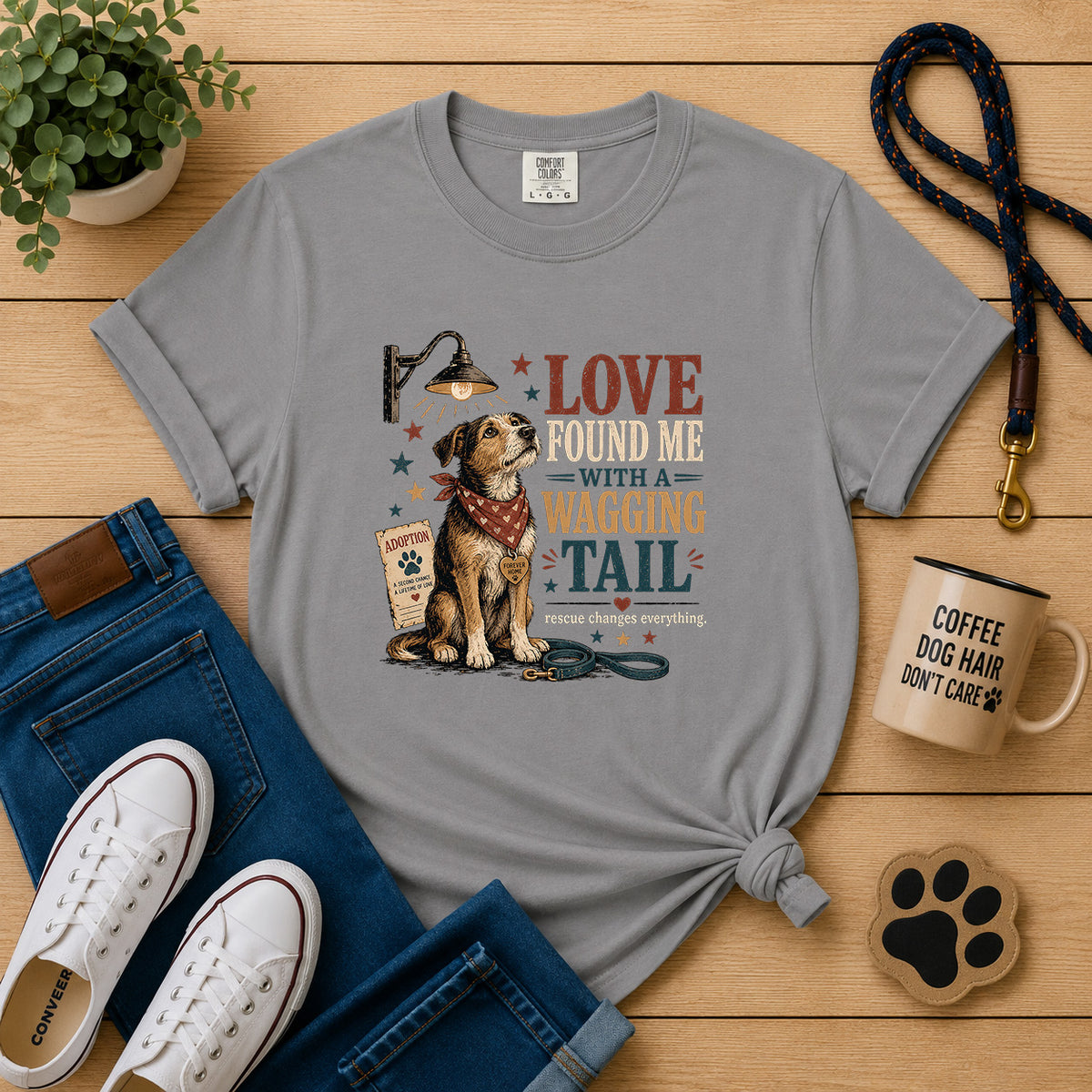 Love Found Me with a Wagging Tail Rescue Dog T-Shirt |