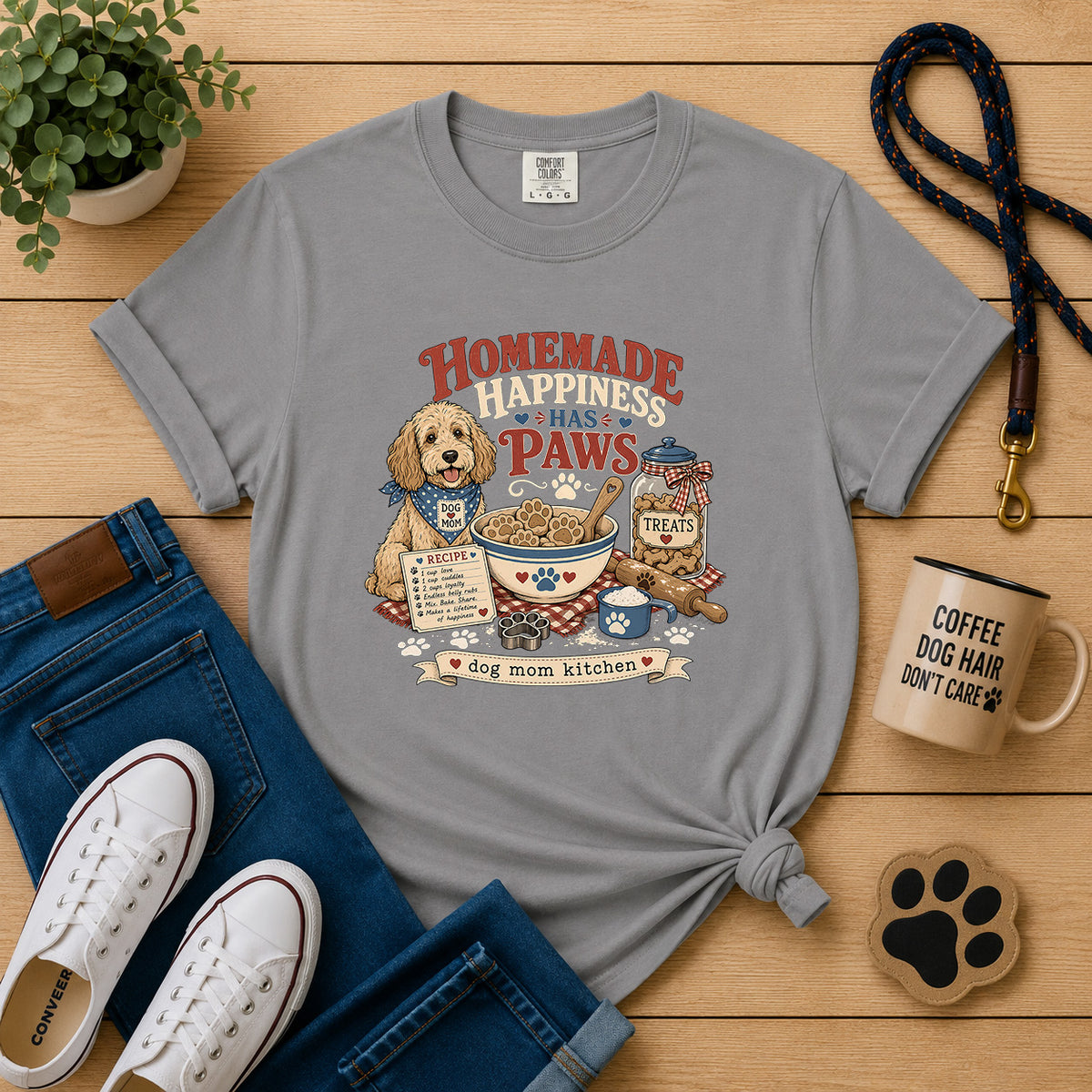Homemade Happiness Has Paws Dog Mom T-Shirt