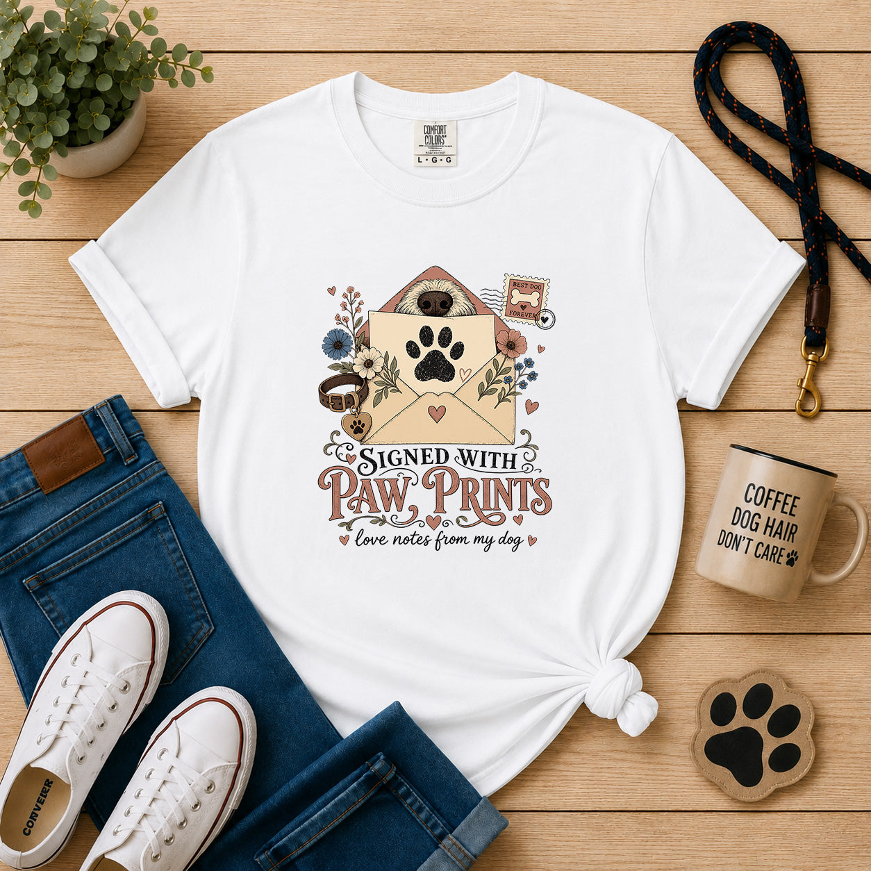 Signed with Paw Prints Dog Mom T-Shirt | Heartfelt Dog Lover Graphic Tee