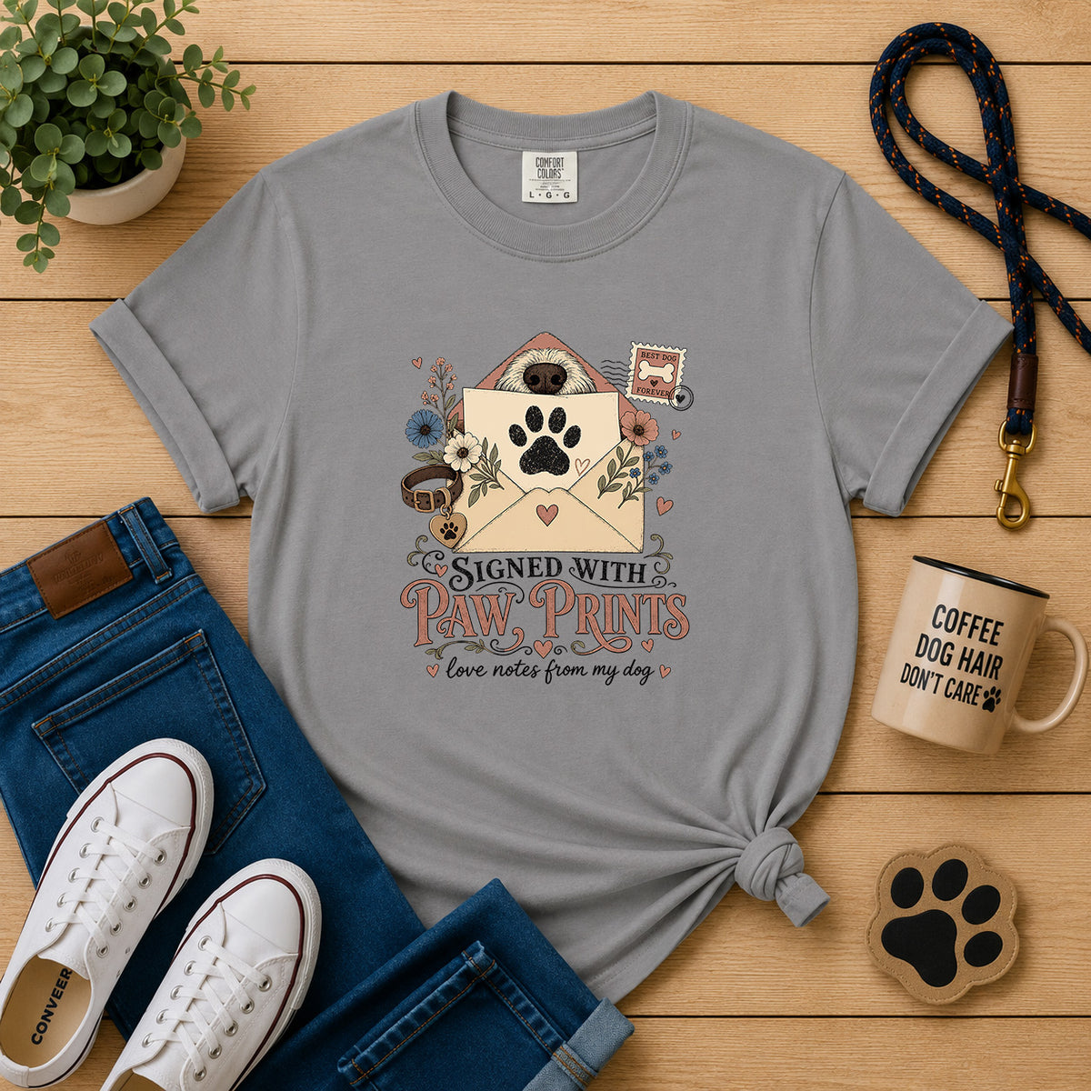 Signed with Paw Prints Dog Mom T-Shirt | Heartfelt Dog Lover Graphic Tee