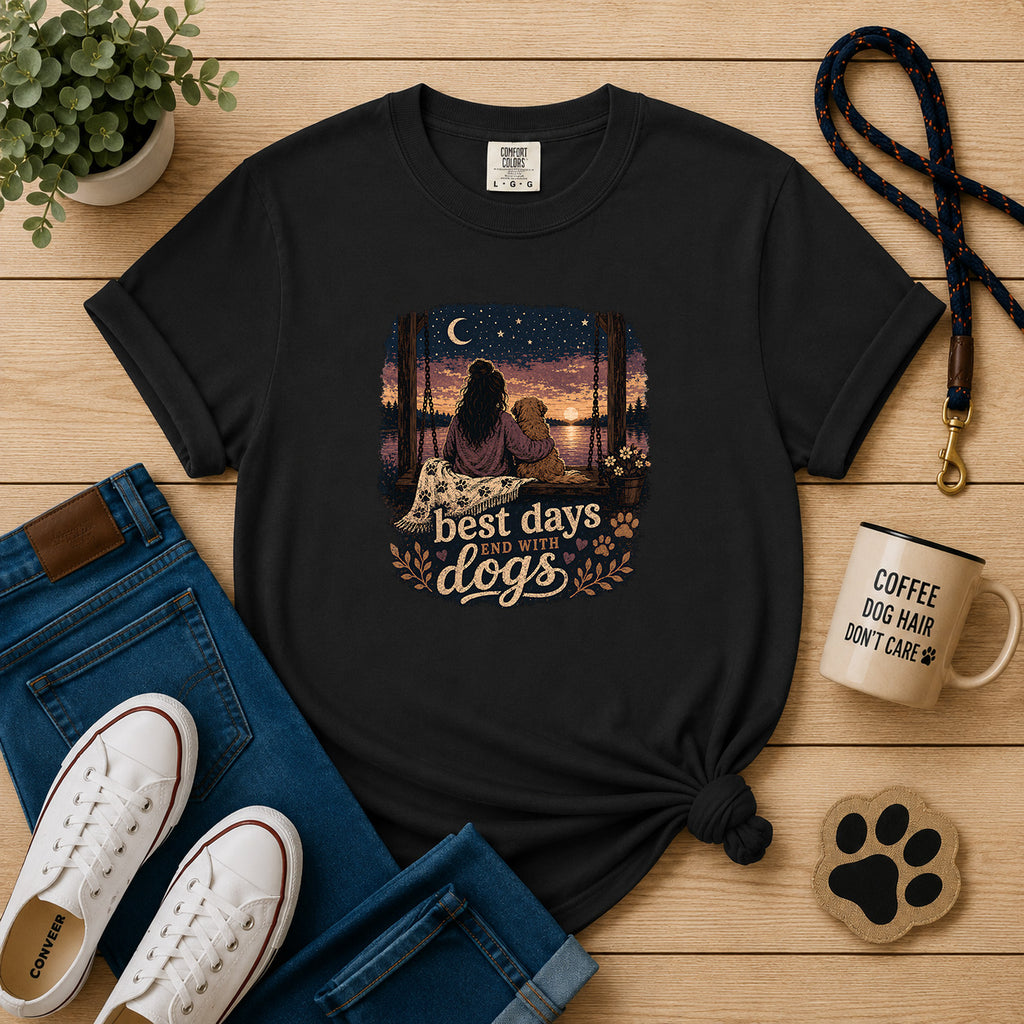 Best Days With Dogs T-Shirt — Cozy Sunset Dog Lover Tee